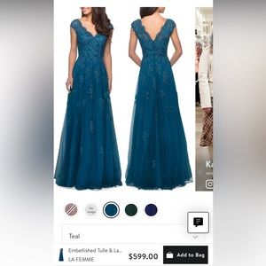 Gorgeous Mother-of-the-Bride LA FEMME Teal Lace Floor Length Gown